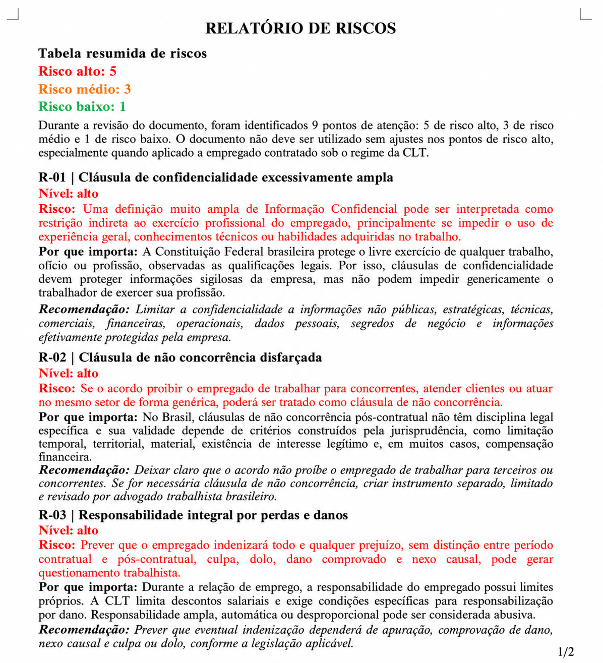 Relatório de riscos